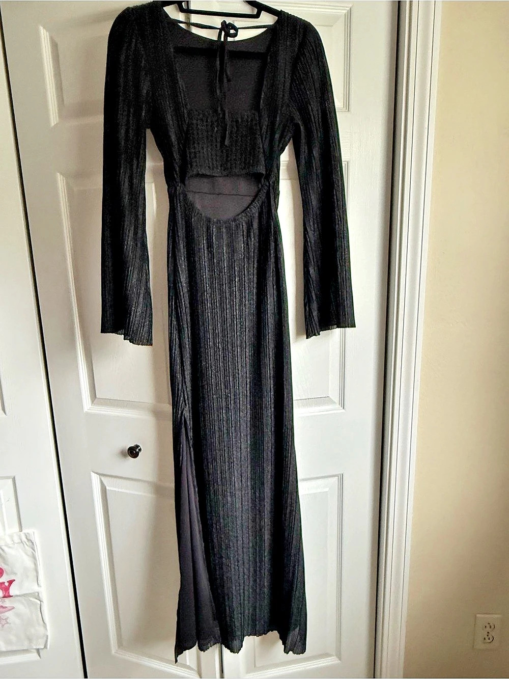 Dee Elly Metallic Pleated Maxi Dress in Black